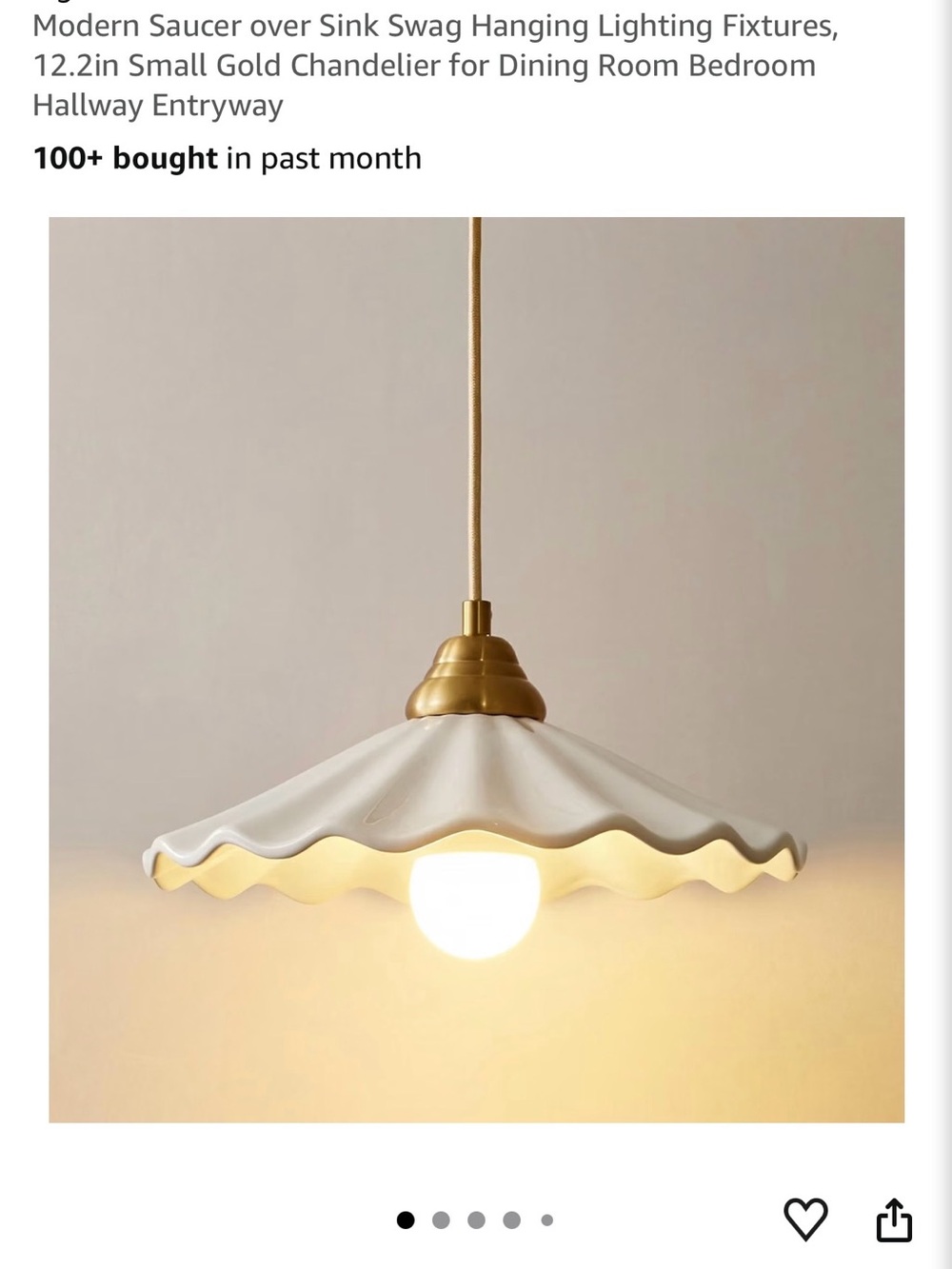 Scalloped Saucer Pendant Light in White and Gold